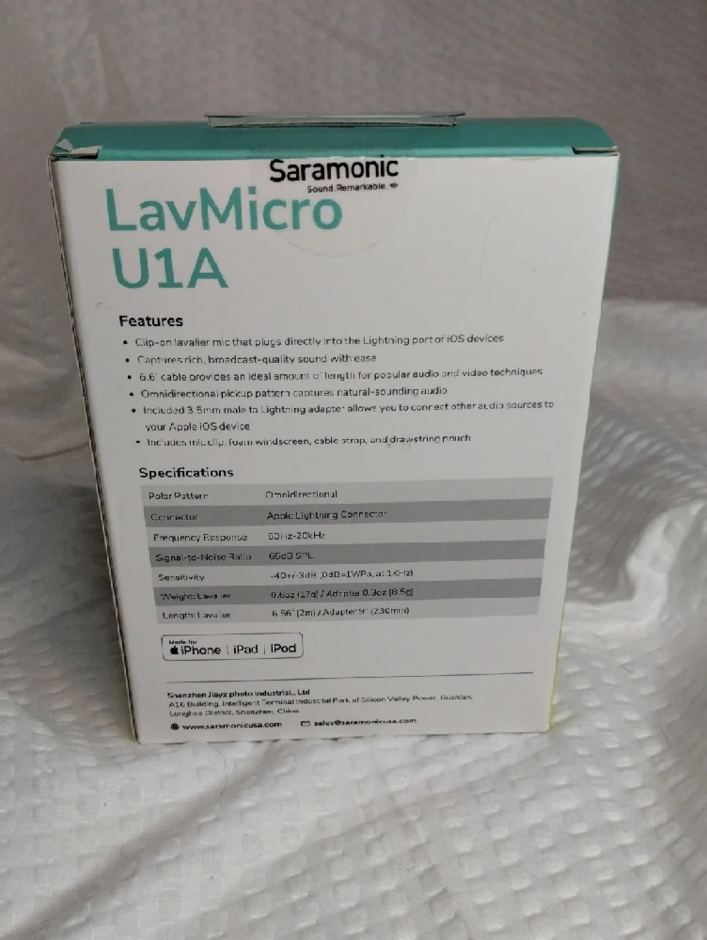 Saramonic LavMicro U1A Lavalier Microphone - White & Teal Box